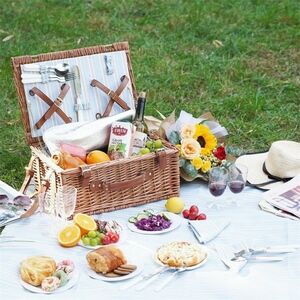 Wicker Picnic Basket with Blue Lining FIRM PRICE